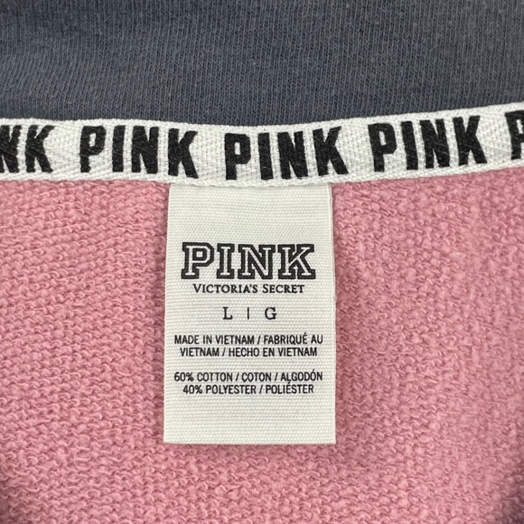 PINK Victoria’s Secret 1/4 Snap Logo Sweatshirt Size L Blush Pink Oversized - Picture 12 of 13